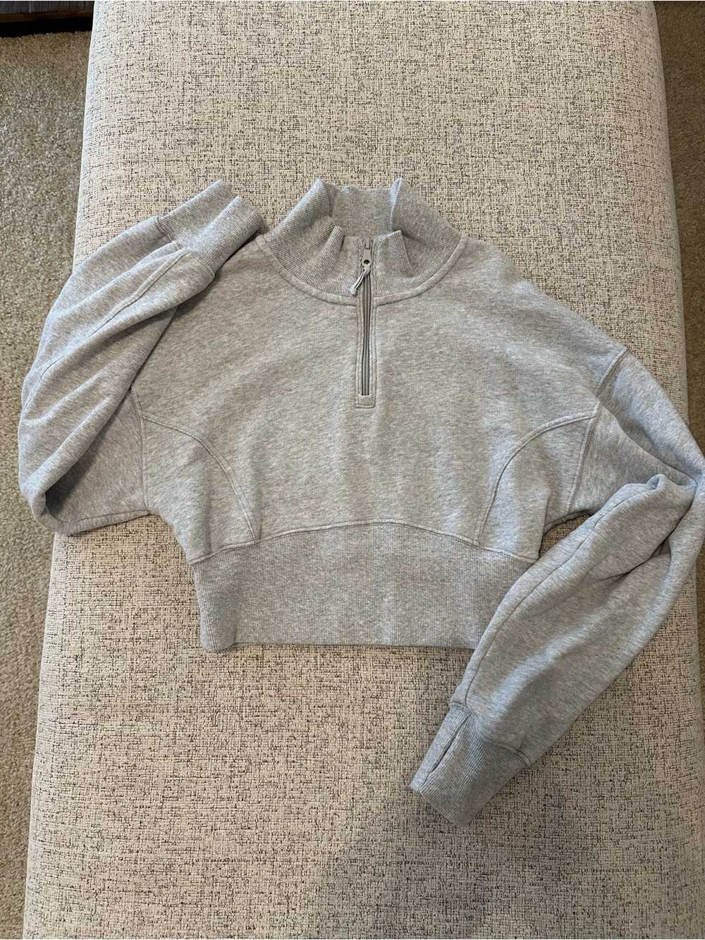 aerie Light Gray Cropped Half‑Zip Sweatshirt